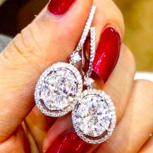 🆕18K White Gold Plated Oval Drop Earrings